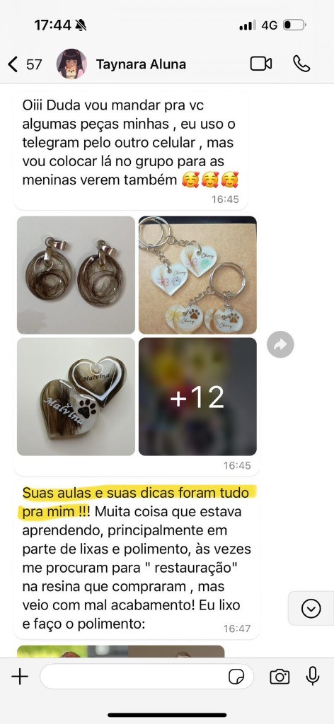 Depoimento de aluna que começou a vender peças de resina epóxi