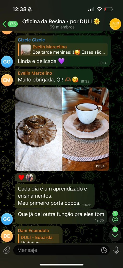 Print de aluna mostrando ganhos com artesanato em resina epóxi